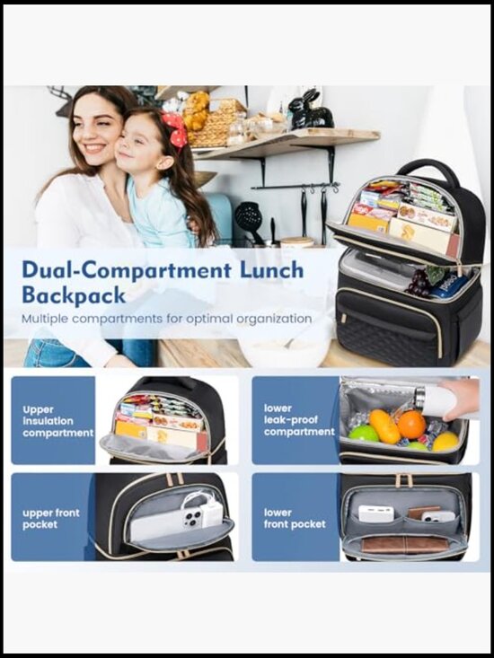 Insulated Backpack Cooler Lunch Bag Double Decker Travel Picnic Hiking Beach